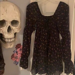 Black floral baby doll long top/dress